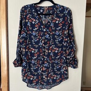 Blue and Pink 3/4 Sleeve Buttoned Blouse